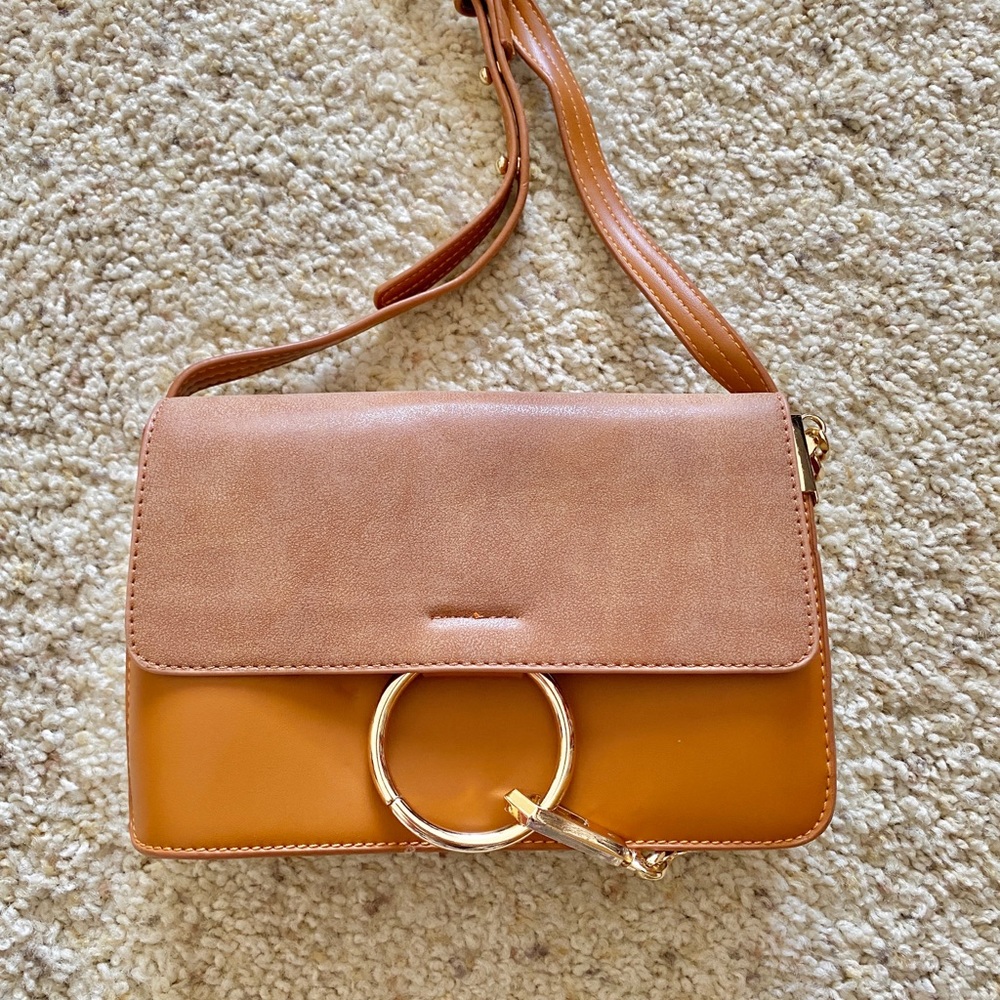 Crossbody suede bag brown & orange